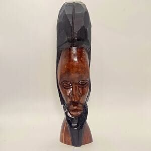 Hand Carved Wooden Jamaican Rasta Man Rastafarian Statue Face Signed 1975